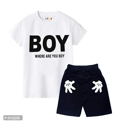 KIDDY STAR Cotton Printed Boys Top and Bottom Set/Tshirt-Shorts Combo-thumb0