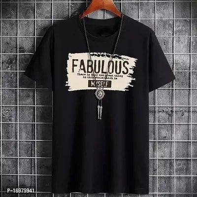 Reliable Black Cotton Blend Printed Round Neck Tees For Men