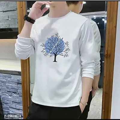 Reliable White Cotton Blend Printed Round Neck Full Sleeve T Shirt For Men-thumb0