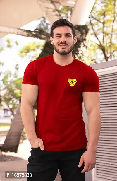 Reliable Red Cotton Blend Printed Round Neck Tees For Men