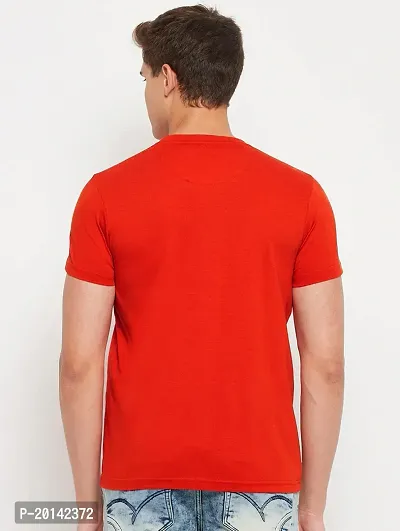 Reliable Red Cotton Blend Solid Round Neck Tees For Men-thumb2