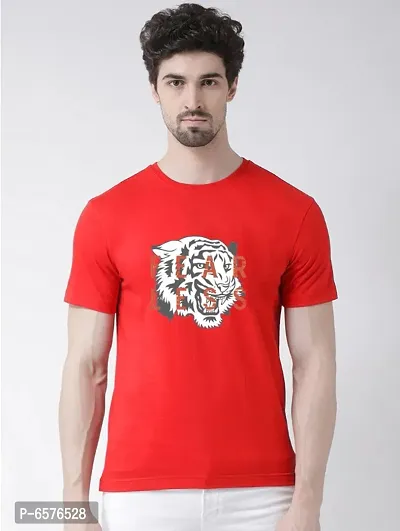 Reliable Red Cotton Blend Printed Round Neck Tees For Men-thumb0