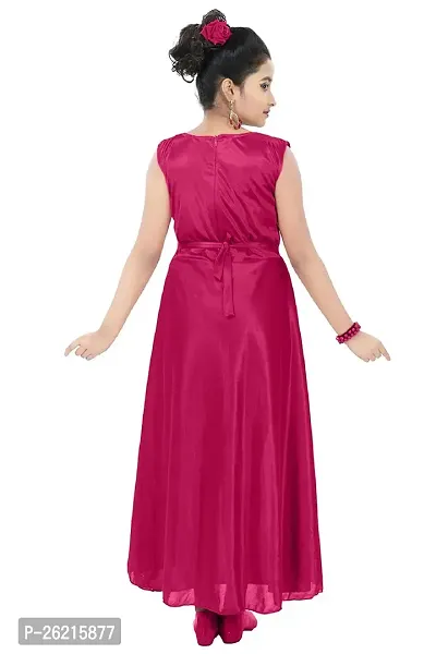 Stylish Red Satin Solid Dress For Girls-thumb2