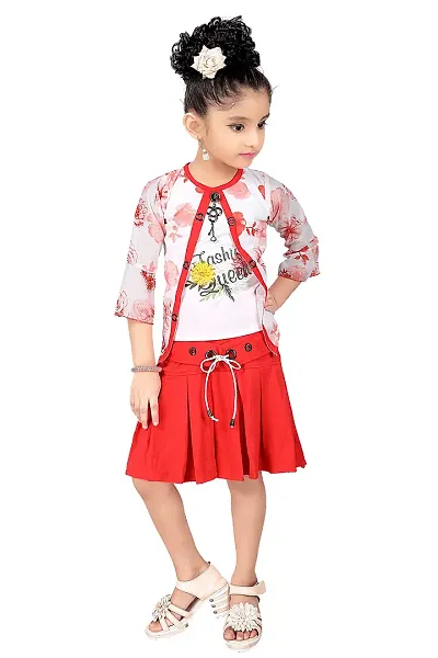 Stylish Trendy Blend Floral Print Top with Skirt Set For Girls