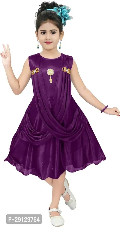 Fabulous Satin Purple Solid Frock For Girls-thumb0