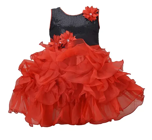 Fabulous Satin Self Pattern Fit And Flare Dress For Girls