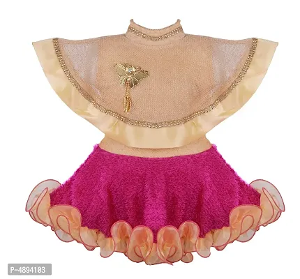 Elegant Magenta Net Self Pattern A-Line Dress For Girls