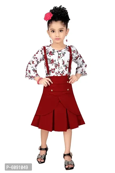 Stylish Polyester Spandex Maroon Printed Dress For Girls-thumb0