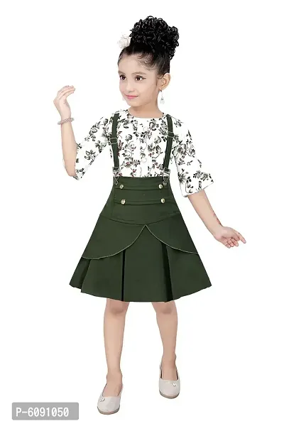 Stylish Polyester Spandex Green Printed Dress For Girls