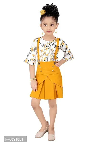 Stylish Polyester Spandex Yellow Printed Dress For Girls