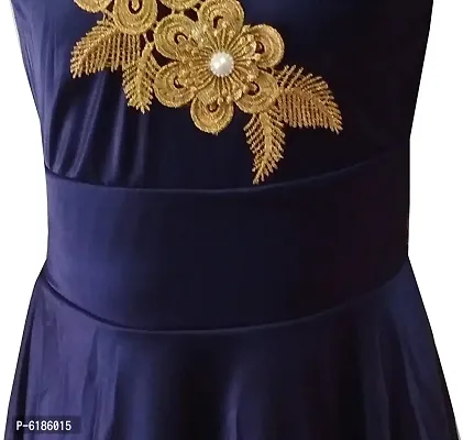Fabulous Blue Satin Self Pattern Maxi Dress For Girls-thumb3
