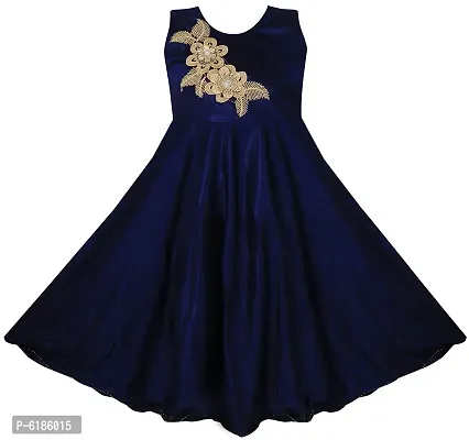 Fabulous Blue Satin Self Pattern Maxi Dress For Girls-thumb0