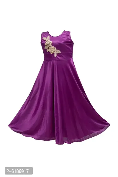 Fabulous Purple Satin Self Pattern Maxi Dress For Girls