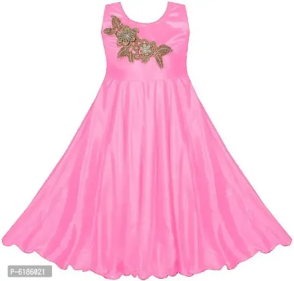 Fabulous Pink Satin Self Pattern Maxi Dress For Girls-thumb0