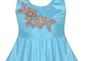 Fabulous Blue Satin Self Pattern Maxi Dress For Girls-thumb2