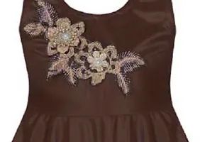 Fabulous Brown Satin Self Pattern Maxi Dress For Girls-thumb2