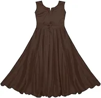 Fabulous Brown Satin Self Pattern Maxi Dress For Girls-thumb1