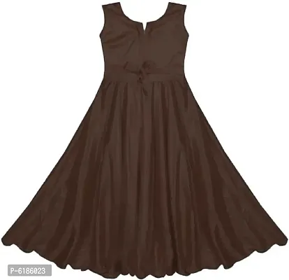 Fabulous Brown Satin Self Pattern Maxi Dress For Girls-thumb2