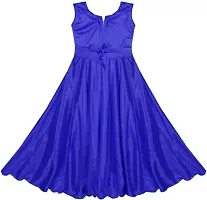 Fabulous Blue Satin Self Pattern Maxi Dress For Girls-thumb1