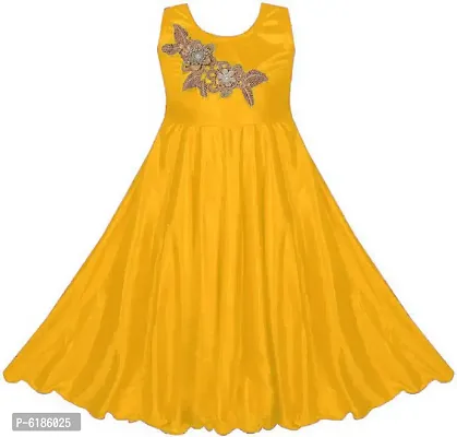 Fabulous Yellow Satin Self Pattern Maxi Dress For Girls