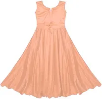 Fabulous Peach Satin Self Pattern Maxi Dress For Girls-thumb1