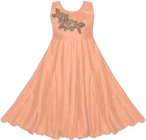 Partywear Satin Flower Applique Gown for Girls