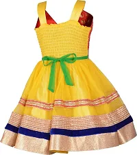 Stunnning Yellow Net Self Pattern A-Line Dress For Girls-thumb2