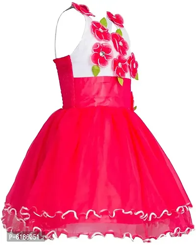 Stunning Pink Net Self Pattern A-Line Dress For Girls-thumb2