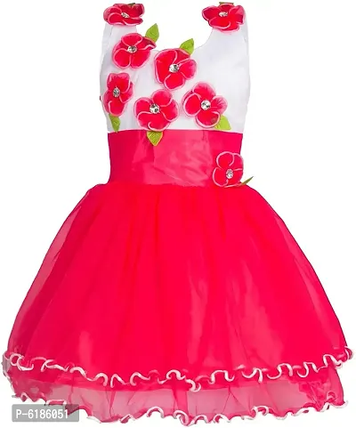 Stunning Pink Net Self Pattern A-Line Dress For Girls-thumb0