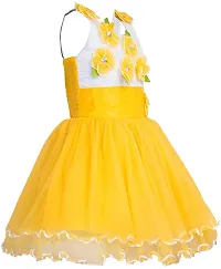 Stunning Yellow Net Self Pattern A-Line Dress For Girls-thumb1