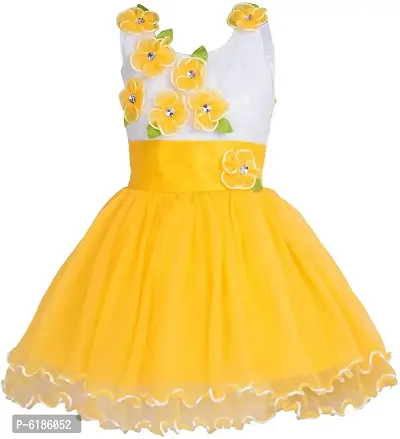 Stunning Yellow Net Self Pattern A-Line Dress For Girls