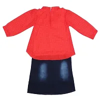 Stylish Knot Style Self Pattern Denim Top with Skirt Set For Girls-thumb1