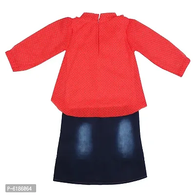 Stylish Knot Style Self Pattern Denim Top with Skirt Set For Girls-thumb2
