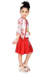 Stylish Trendy Cotton Blend Floral Print Top with Skirt Set For Girls-thumb1