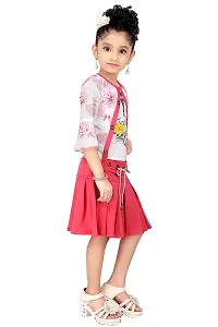 Stylish Trendy Cotton Blend Floral Print Top with Skirt Set For Girls-thumb1
