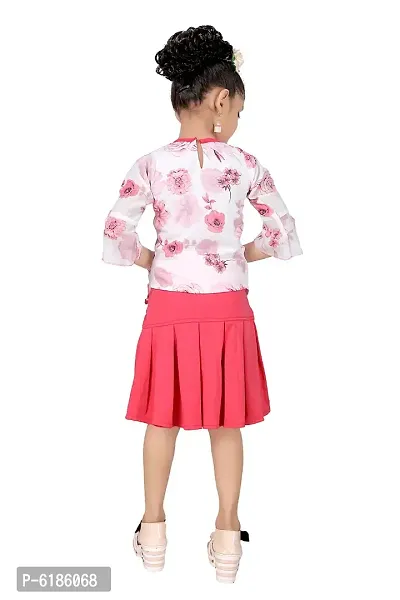 Stylish Trendy Cotton Blend Floral Print Top with Skirt Set For Girls-thumb4