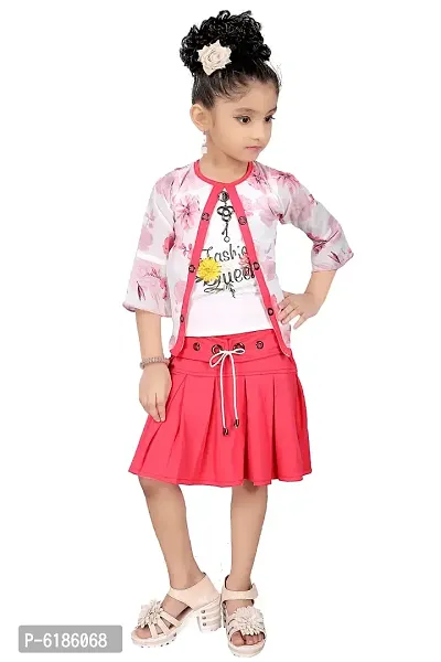 Stylish Trendy Cotton Blend Floral Print Top with Skirt Set For Girls-thumb0