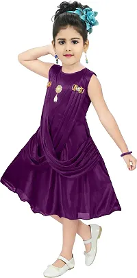 Fabulous Satin Purple Solid Frock For Girls-thumb1