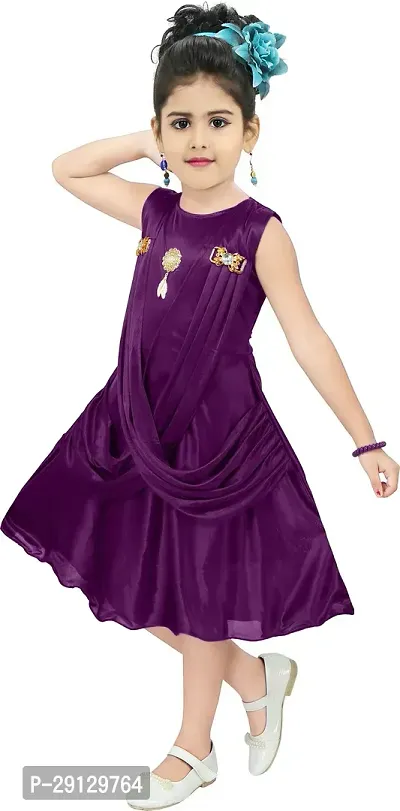 Fabulous Satin Purple Solid Frock For Girls-thumb2