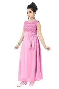 Stylish Pink Satin Solid Dress For Girls-thumb1