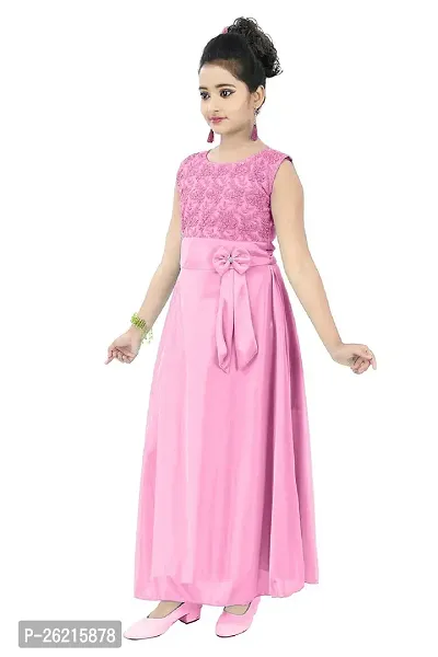 Stylish Pink Satin Solid Dress For Girls-thumb2