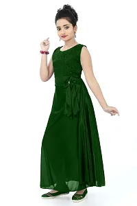 Stylish Green Satin Solid Dress For Girls-thumb1