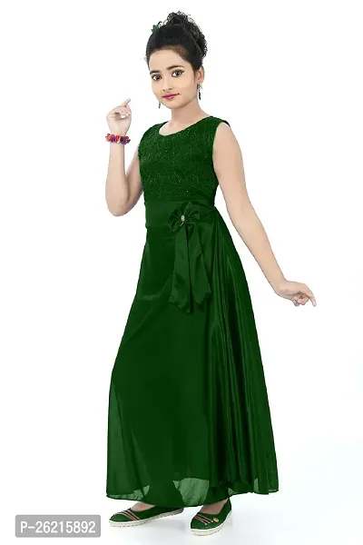 Stylish Green Satin Solid Dress For Girls-thumb2