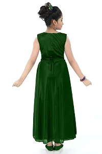 Stylish Green Satin Solid Dress For Girls-thumb2