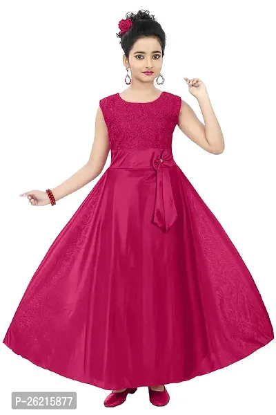 Stylish Red Satin Solid Dress For Girls-thumb0