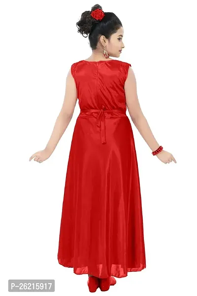 Stylish Red Satin Solid Dress For Girls-thumb4