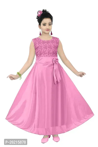 Stylish Pink Satin Solid Dress For Girls