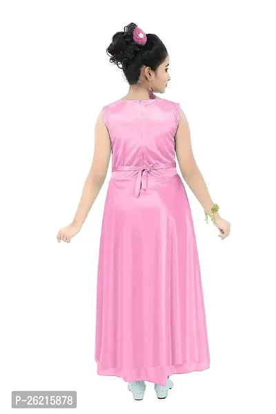 Stylish Pink Satin Solid Dress For Girls-thumb4