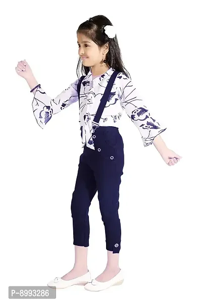 Clobay Floral Print top with Dungaree Set for Girls-thumb2