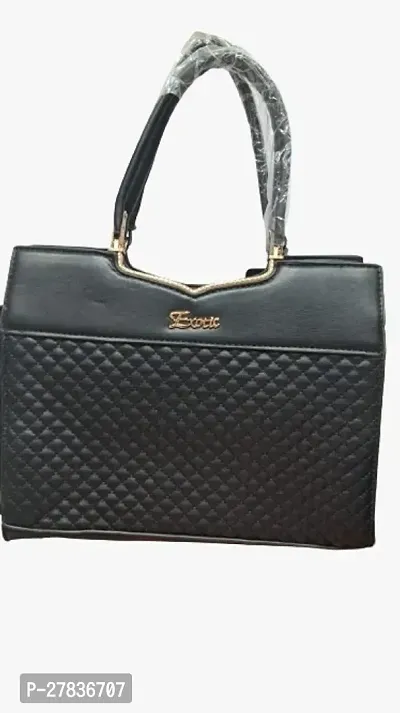 Stylish Black Artificial Leather Solid Handheld Handbag For Women